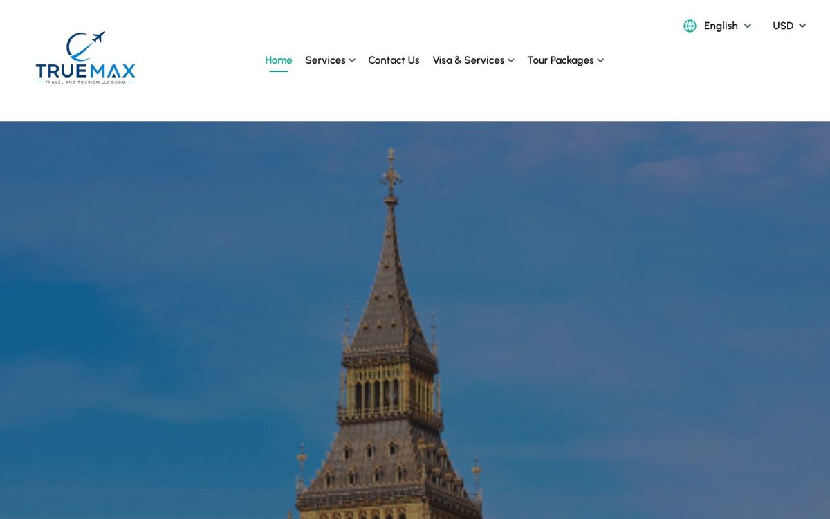 truemaxtravels.ae website designed and developed by Xperts Hive