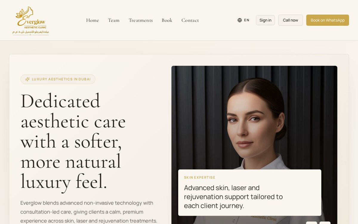 everglowclinic.ae website designed and developed by Xperts Hive